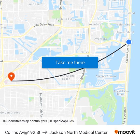 Collins Av@192 St to Jackson North Medical Center map