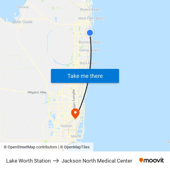 Lake Worth Station to Jackson North Medical Center map