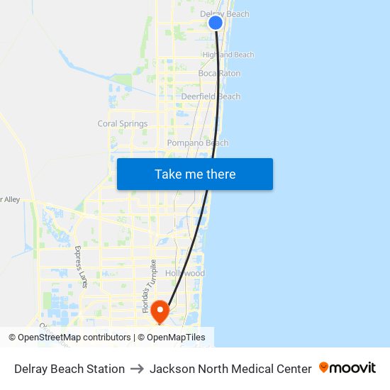 Delray Beach Station to Jackson North Medical Center map