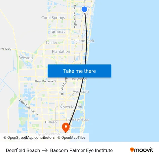 Deerfield Beach to Bascom Palmer Eye Institute map