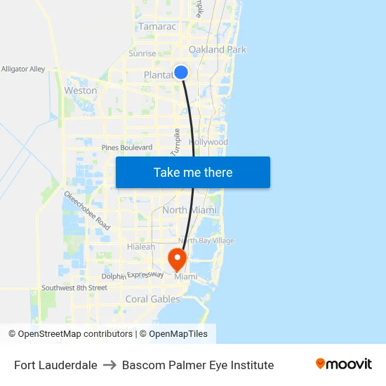 Fort Lauderdale to Bascom Palmer Eye Institute map