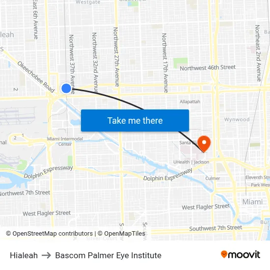 Hialeah to Bascom Palmer Eye Institute map