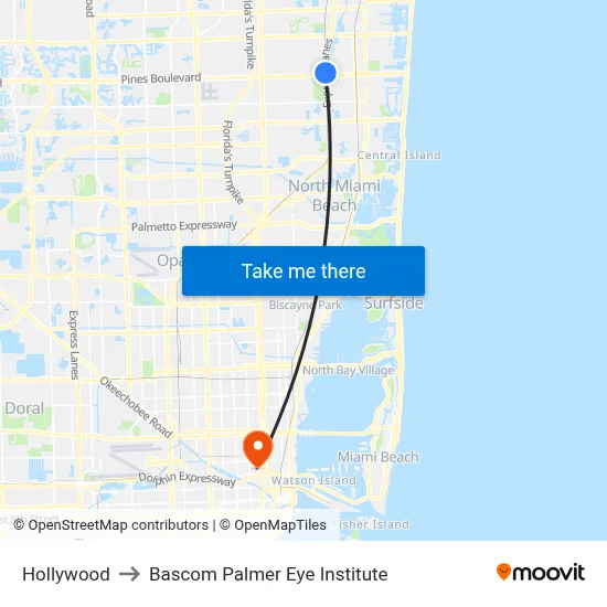 Hollywood to Bascom Palmer Eye Institute map