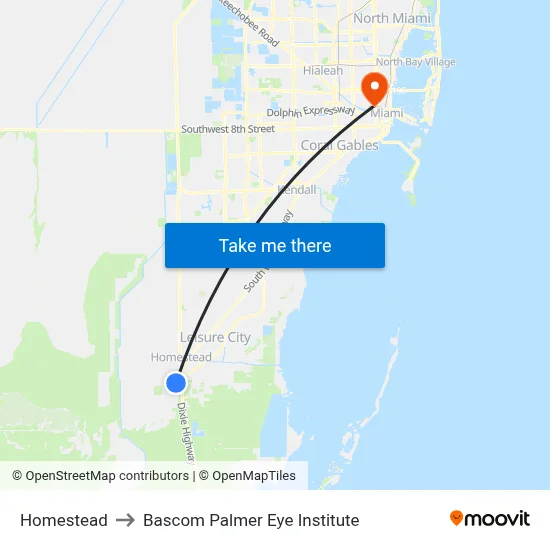 Homestead to Bascom Palmer Eye Institute map