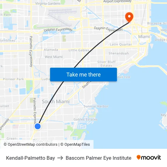 Kendall-Palmetto Bay to Bascom Palmer Eye Institute map