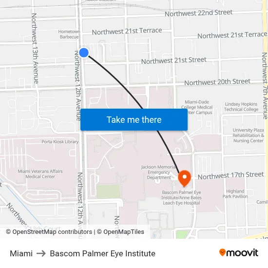 Miami to Bascom Palmer Eye Institute map