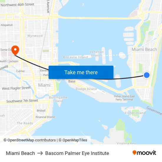 Miami Beach to Bascom Palmer Eye Institute map