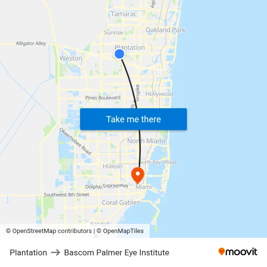 Plantation to Bascom Palmer Eye Institute map