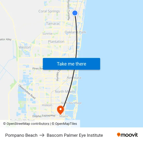 Pompano Beach to Bascom Palmer Eye Institute map