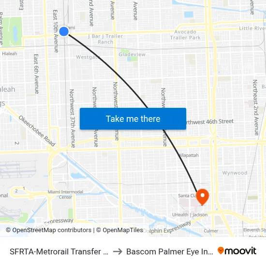 SFRTA-Metrorail Transfer Station to Bascom Palmer Eye Institute map