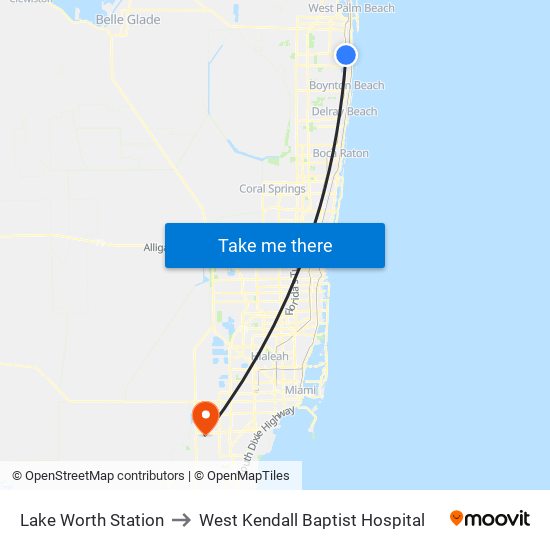 Lake Worth Station to West Kendall Baptist Hospital map