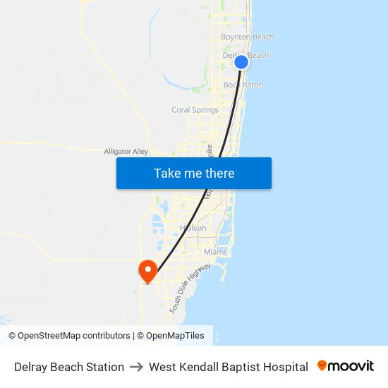 Delray Beach Station to West Kendall Baptist Hospital map