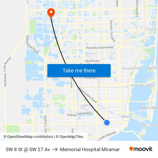 SW 8 St @ SW 27 Av to Memorial Hospital Miramar map