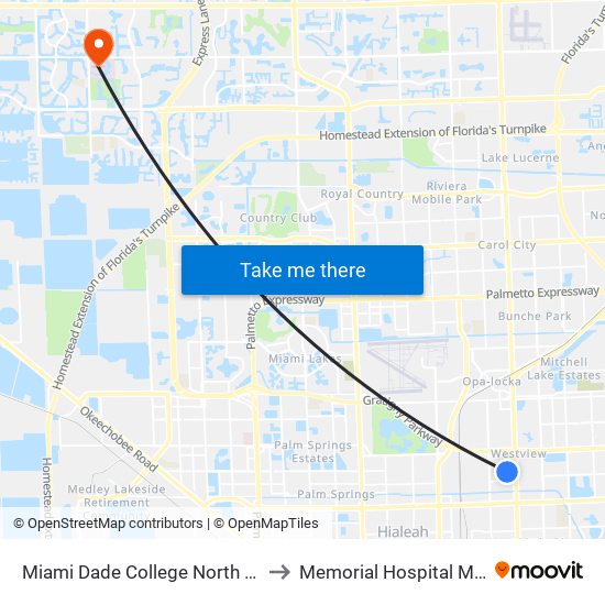 Miami Dade College North Campus to Memorial Hospital Miramar map