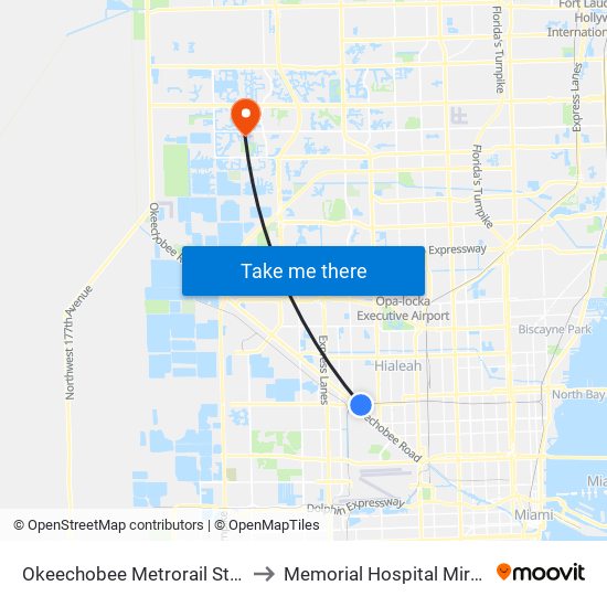 Okeechobee Metrorail Station to Memorial Hospital Miramar map