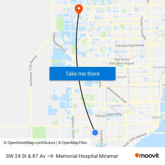 SW 24 St & 87 Av to Memorial Hospital Miramar map