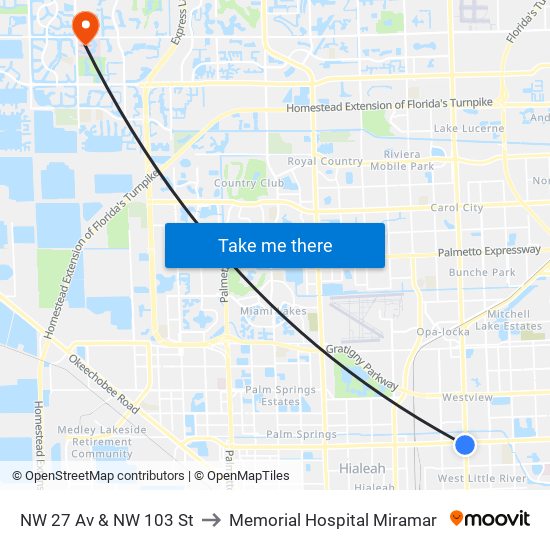 NW 27 Av & NW 103 St to Memorial Hospital Miramar map