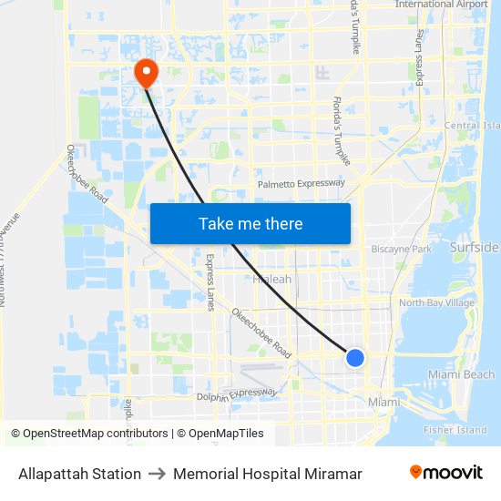 Allapattah Station to Memorial Hospital Miramar map