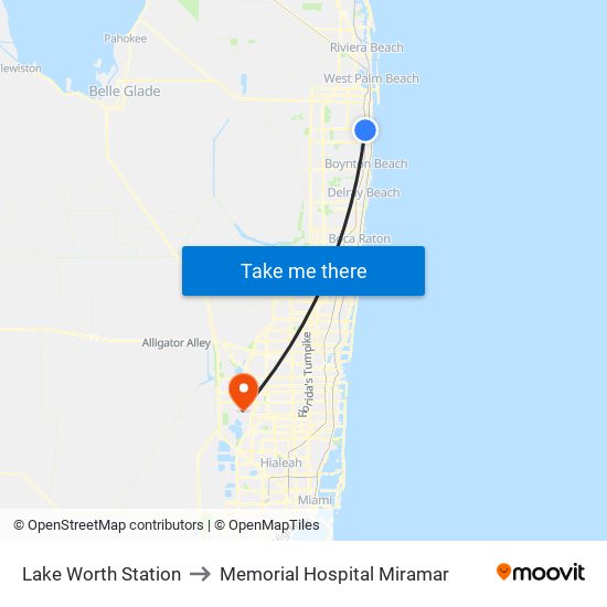 Lake Worth Station to Memorial Hospital Miramar map