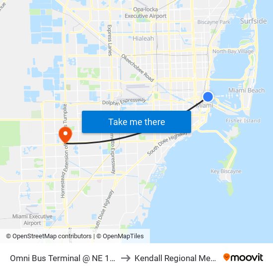 Omni Bus Terminal @ NE 15 St/Biscayne to Kendall Regional Medical Center map