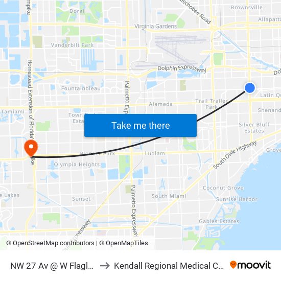 NW 27 Av @ W Flagler St to Kendall Regional Medical Center map