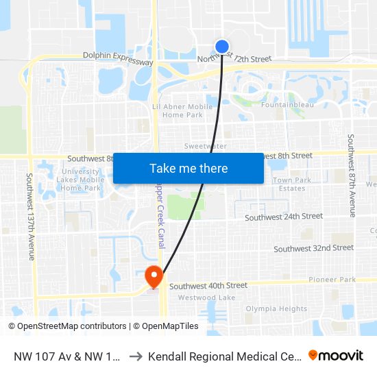 NW 107 Av & NW 14 St to Kendall Regional Medical Center map