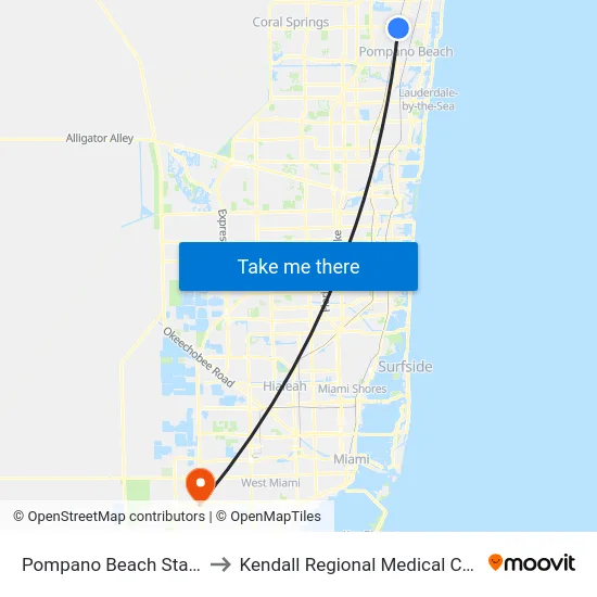 Pompano Beach Station to Kendall Regional Medical Center map