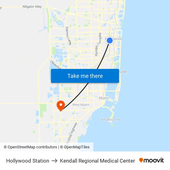 Hollywood Station to Kendall Regional Medical Center map