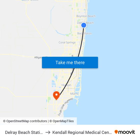 Delray Beach Station to Kendall Regional Medical Center map