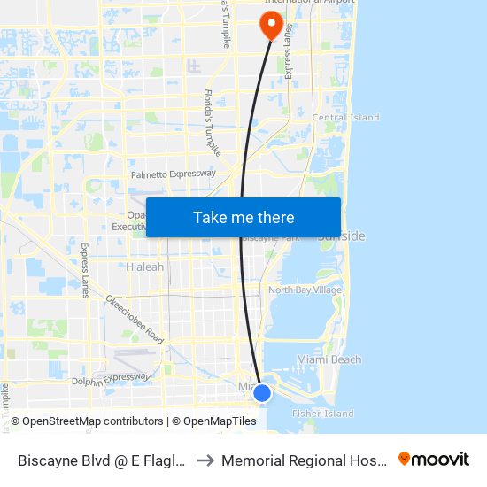 Biscayne Blvd @ E Flagler St to Memorial Regional Hospital map