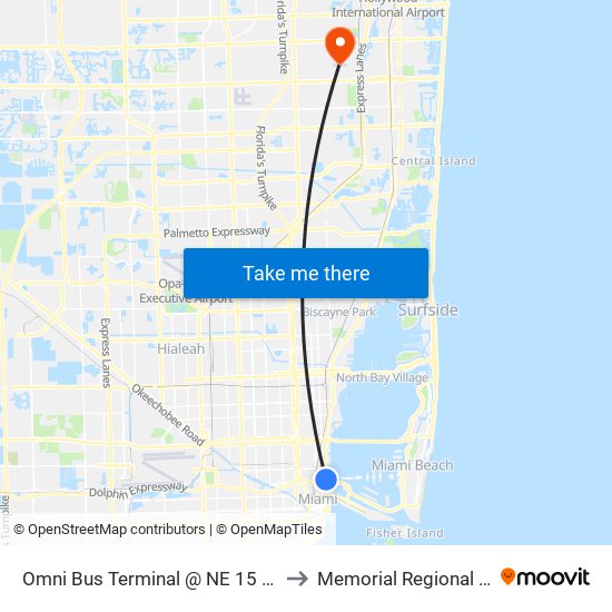 Omni Bus Terminal @ NE 15 St/Biscayne to Memorial Regional Hospital map