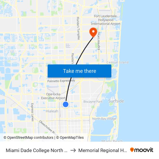 Miami Dade College North Campus to Memorial Regional Hospital map