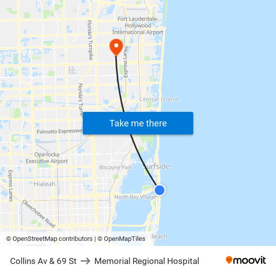 Collins Av & 69 St to Memorial Regional Hospital map