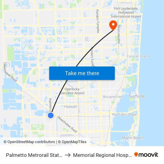 Palmetto Metrorail Station to Memorial Regional Hospital map