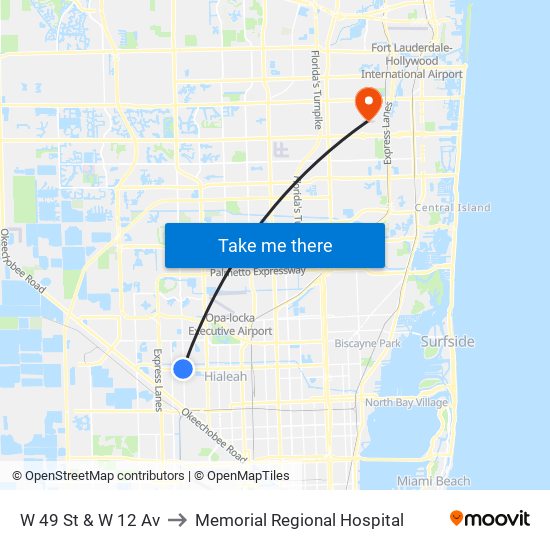 W 49 St & W 12 Av to Memorial Regional Hospital map