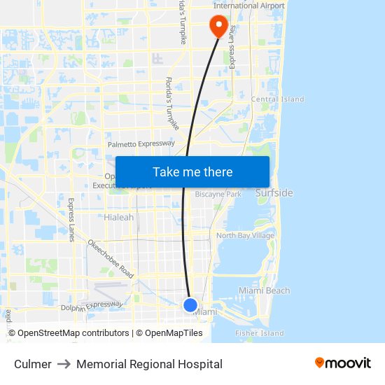 Culmer to Memorial Regional Hospital map