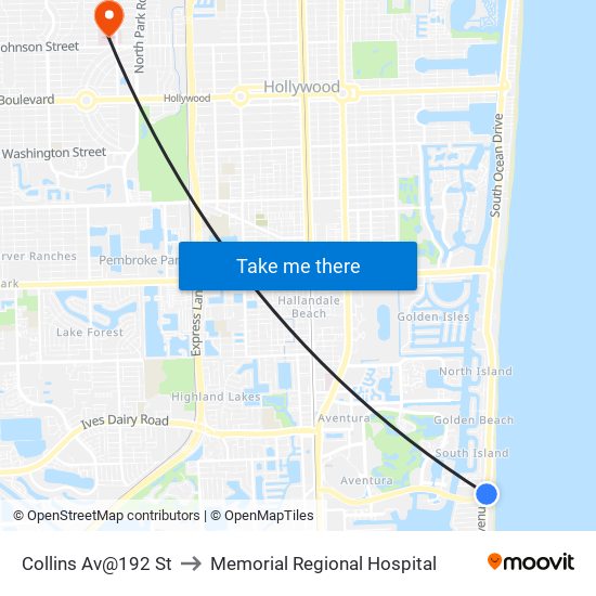 Collins Av@192 St to Memorial Regional Hospital map