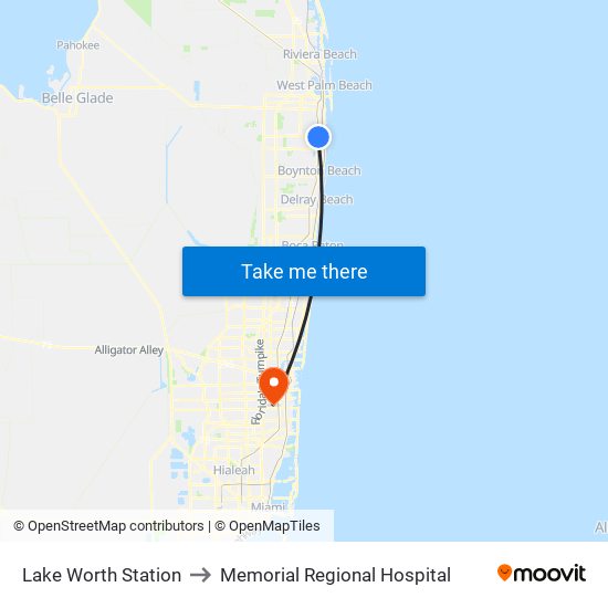 Lake Worth Beach Station to Memorial Regional Hospital map