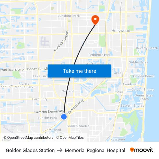 Golden Glades Station to Memorial Regional Hospital map