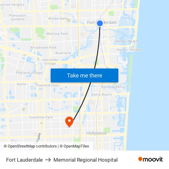 Fort Lauderdale to Memorial Regional Hospital map