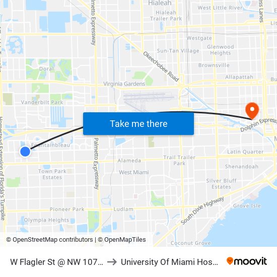 W Flagler St @ NW 107 Av to University Of Miami Hospital map