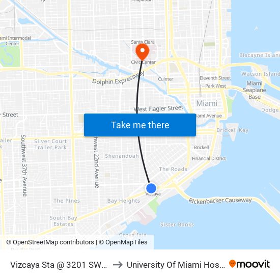 Vizcaya Sta @ 3201 SW 1 Av to University Of Miami Hospital map