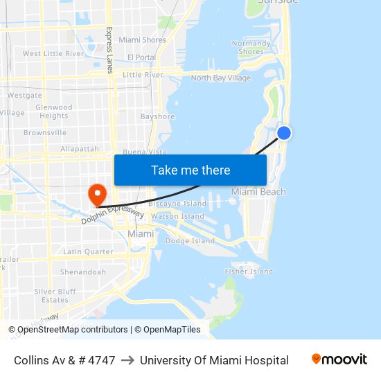 Collins Av & # 4747 to University Of Miami Hospital map