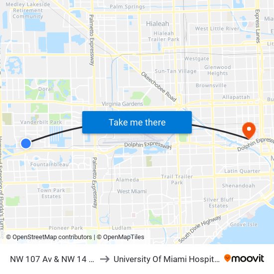 NW 107 Av & NW 14 St to University Of Miami Hospital map