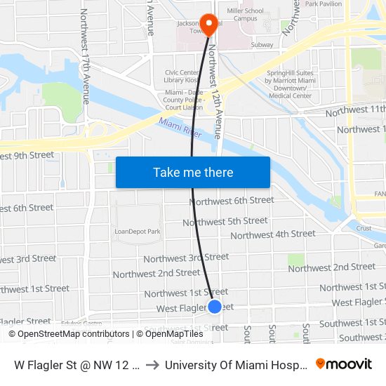 W Flagler St @ NW 12 Av to University Of Miami Hospital map