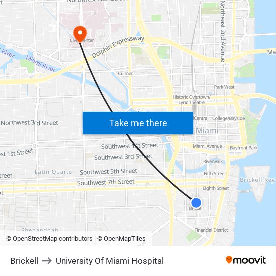 Brickell to University Of Miami Hospital map