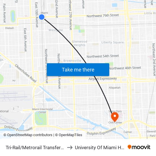 Tri-Rail/Metrorail Transfer Station to University Of Miami Hospital map