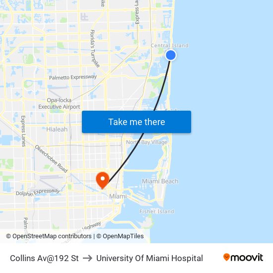 Collins Av@192 St to University Of Miami Hospital map