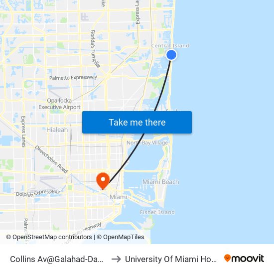 Collins Av@Galahad-Dade Bd to University Of Miami Hospital map