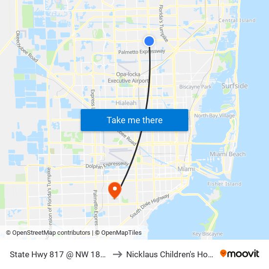 State Hwy 817 @ NW 183rd St to Nicklaus Children's Hospital map